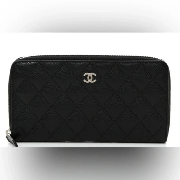 CHANEL Caviar Quilted Large Gusset Zip Around Wallet Black - Picture 1 of 13